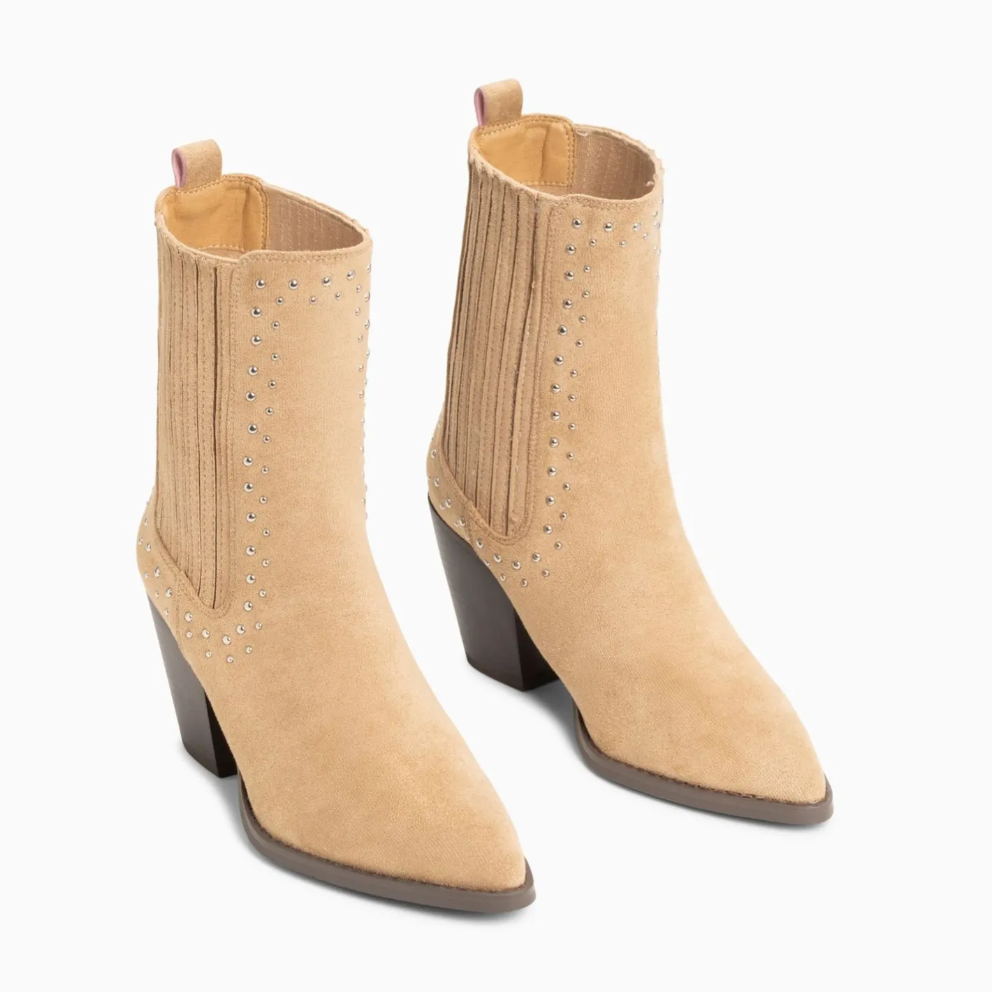 Vanessa Wu Bottines Santiags Rivoli Montantes Beiges A Clous