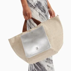 Vanessa Wu Cabas Iris Beige A Pochette Argent Clearance