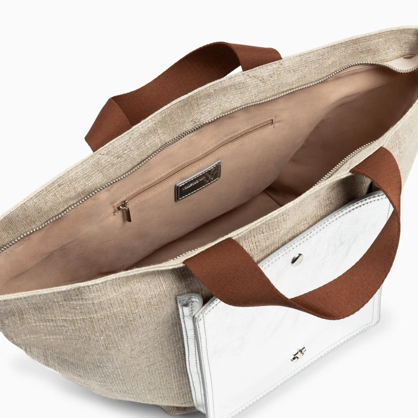 Vanessa Wu Cabas Iris Beige A Pochette Argent Clearance