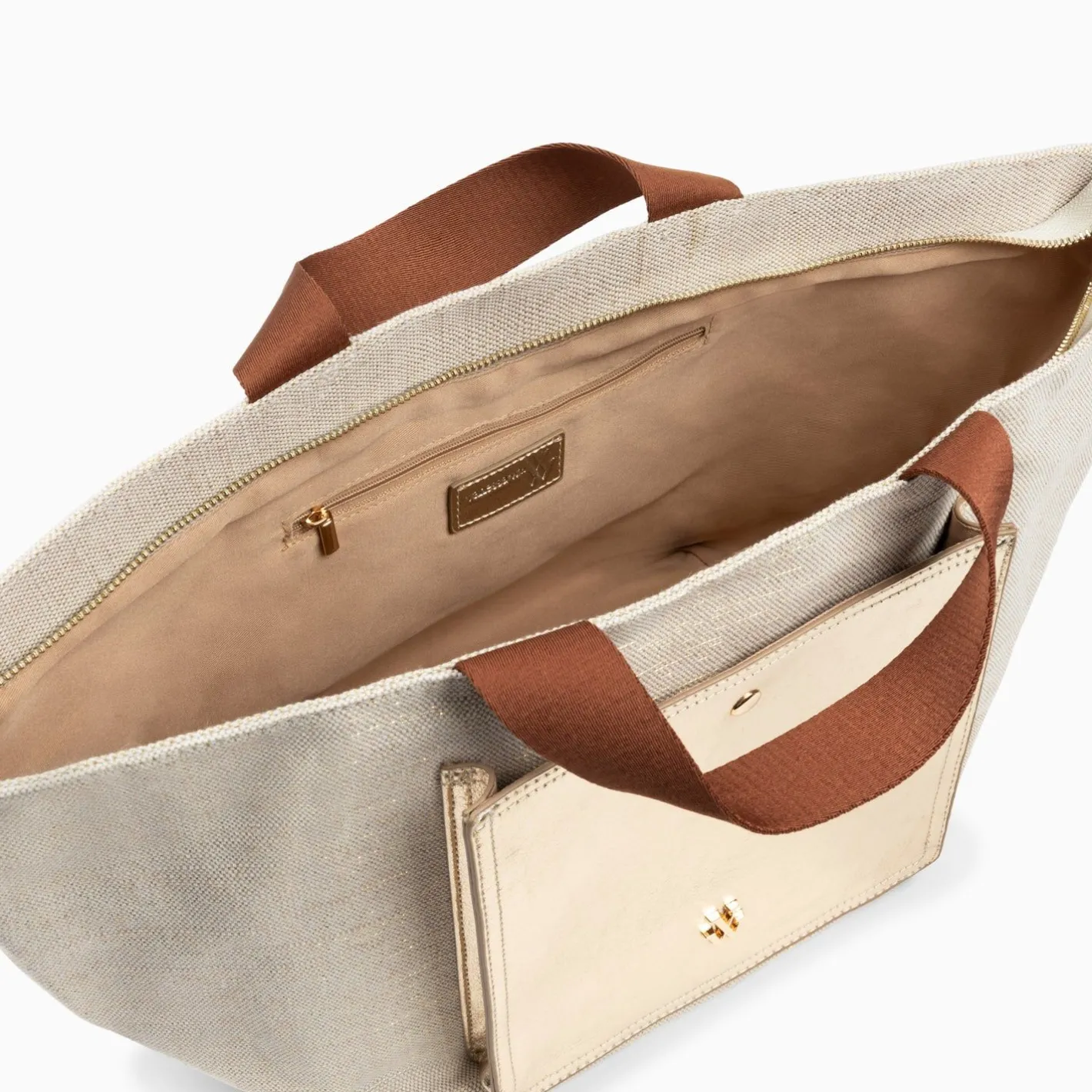 Vanessa Wu Cabas Iris Beige A Pochette Or Outlet