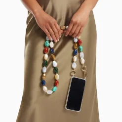 Vanessa Wu Chaine De Telephone Livia En Pierres Multicolores Discount