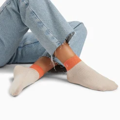Vanessa Wu Chaussettes Courtes Lia Beige Et Orange Cotelees