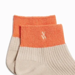 Vanessa Wu Chaussettes Courtes Lia Beige Et Orange Cotelees
