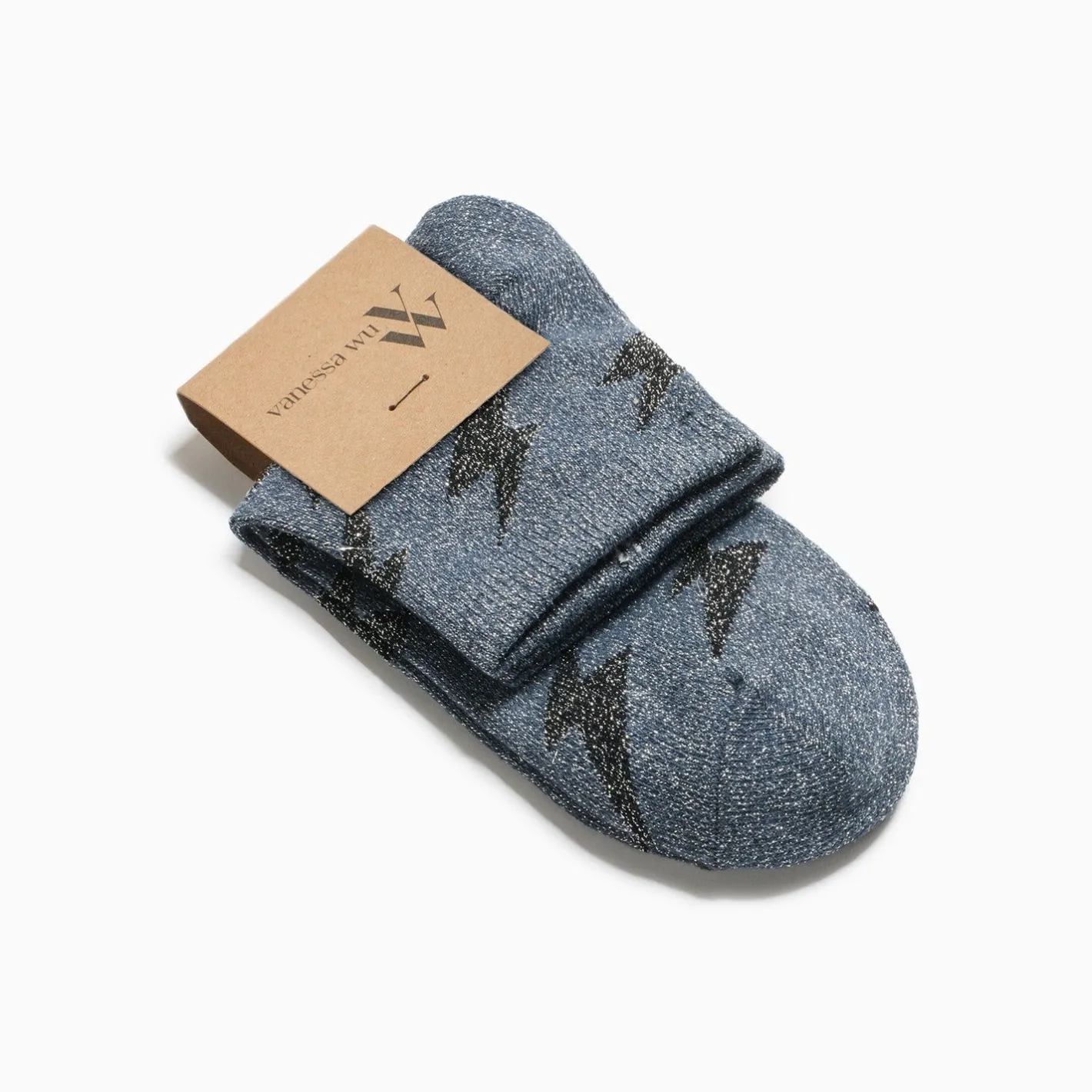 Vanessa Wu Chaussettes Courtes Rachel Grises A Eclairs Noirs Sale