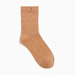 Vanessa Wu Chaussettes Quinn Camel Et Or Paillete