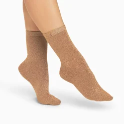 Vanessa Wu Chaussettes Quinn Camel Et Or Paillete