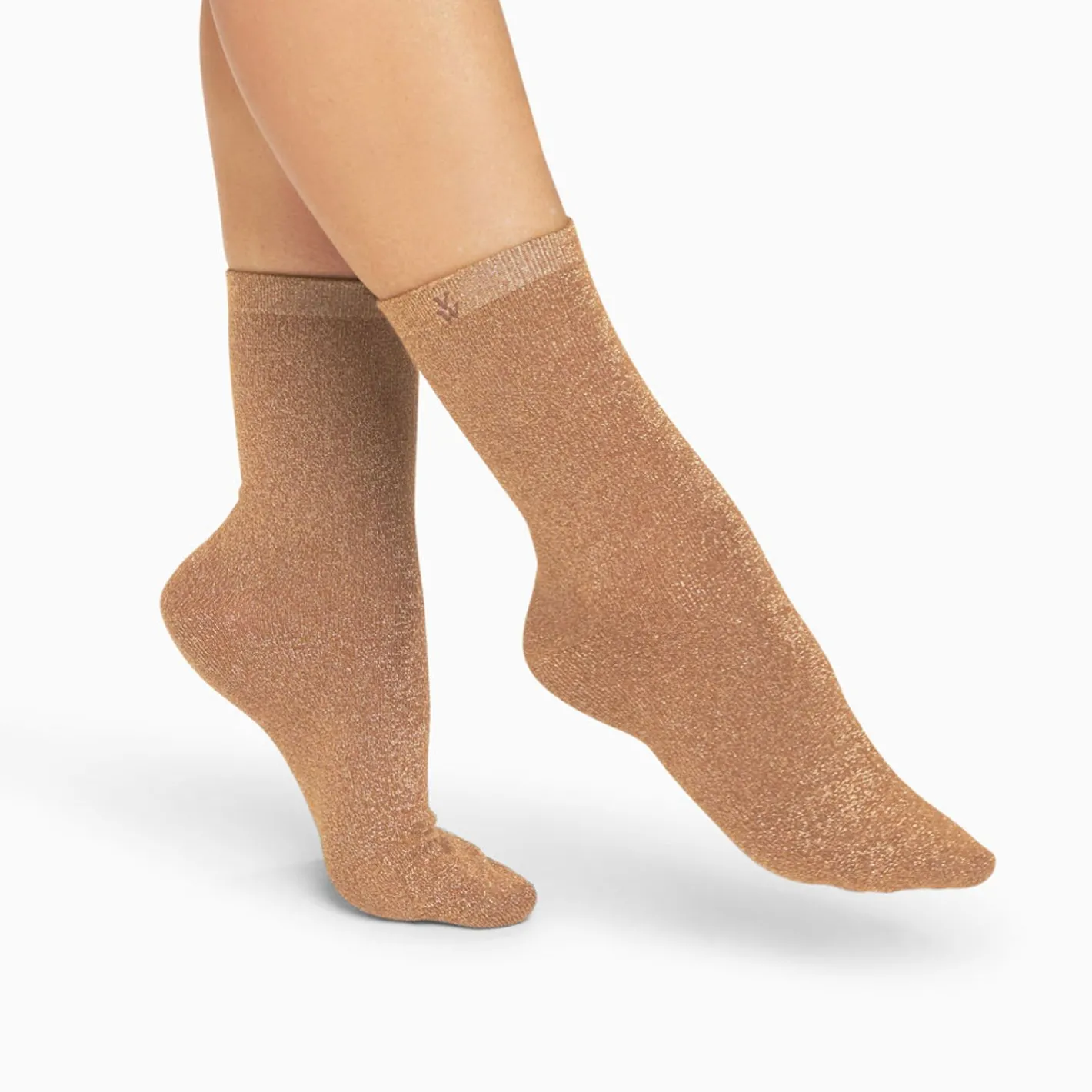 Vanessa Wu Chaussettes Quinn Camel Et Or Paillete