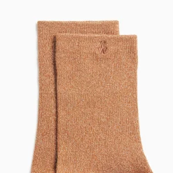 Vanessa Wu Chaussettes Quinn Camel Et Or Paillete