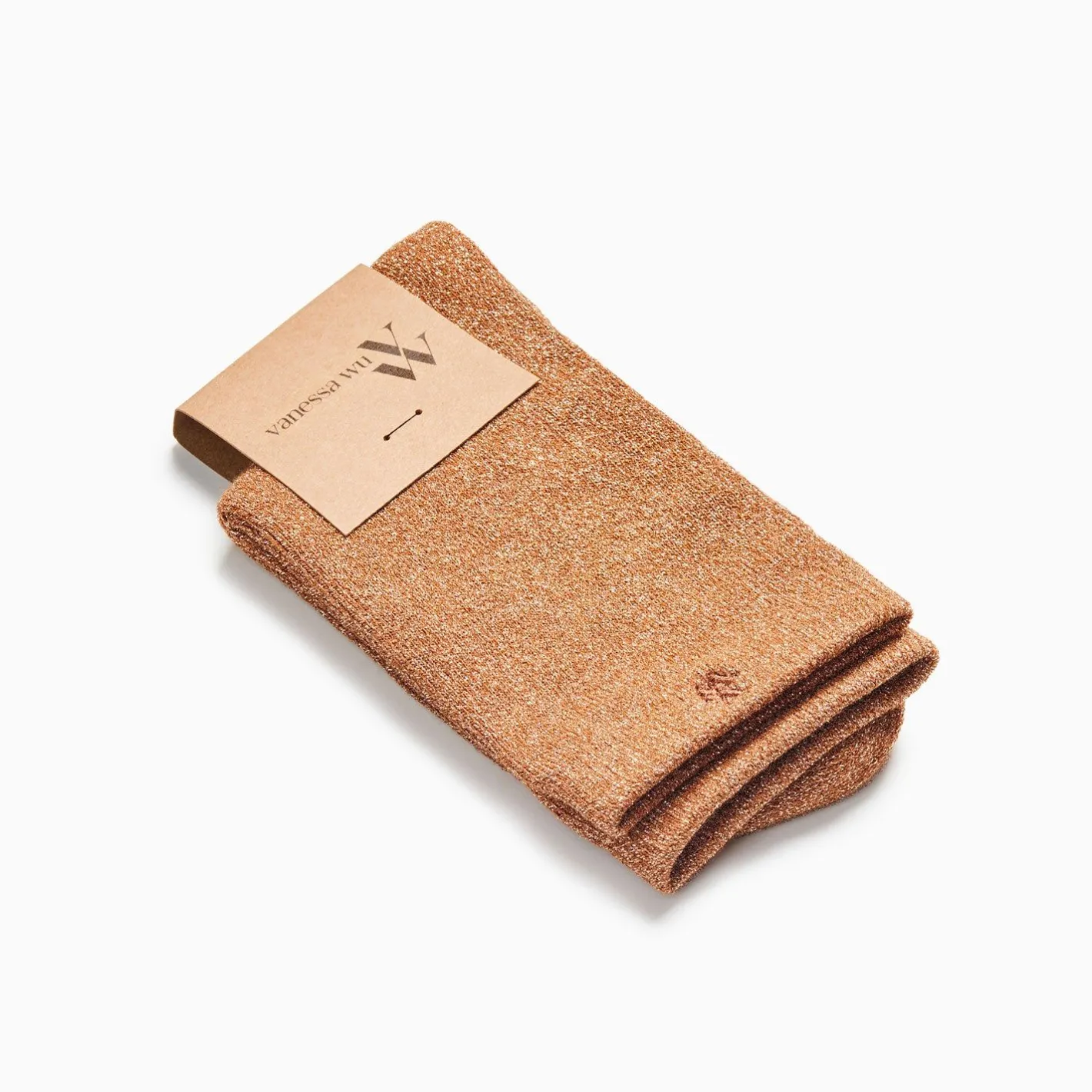 Vanessa Wu Chaussettes Quinn Camel Et Or Paillete