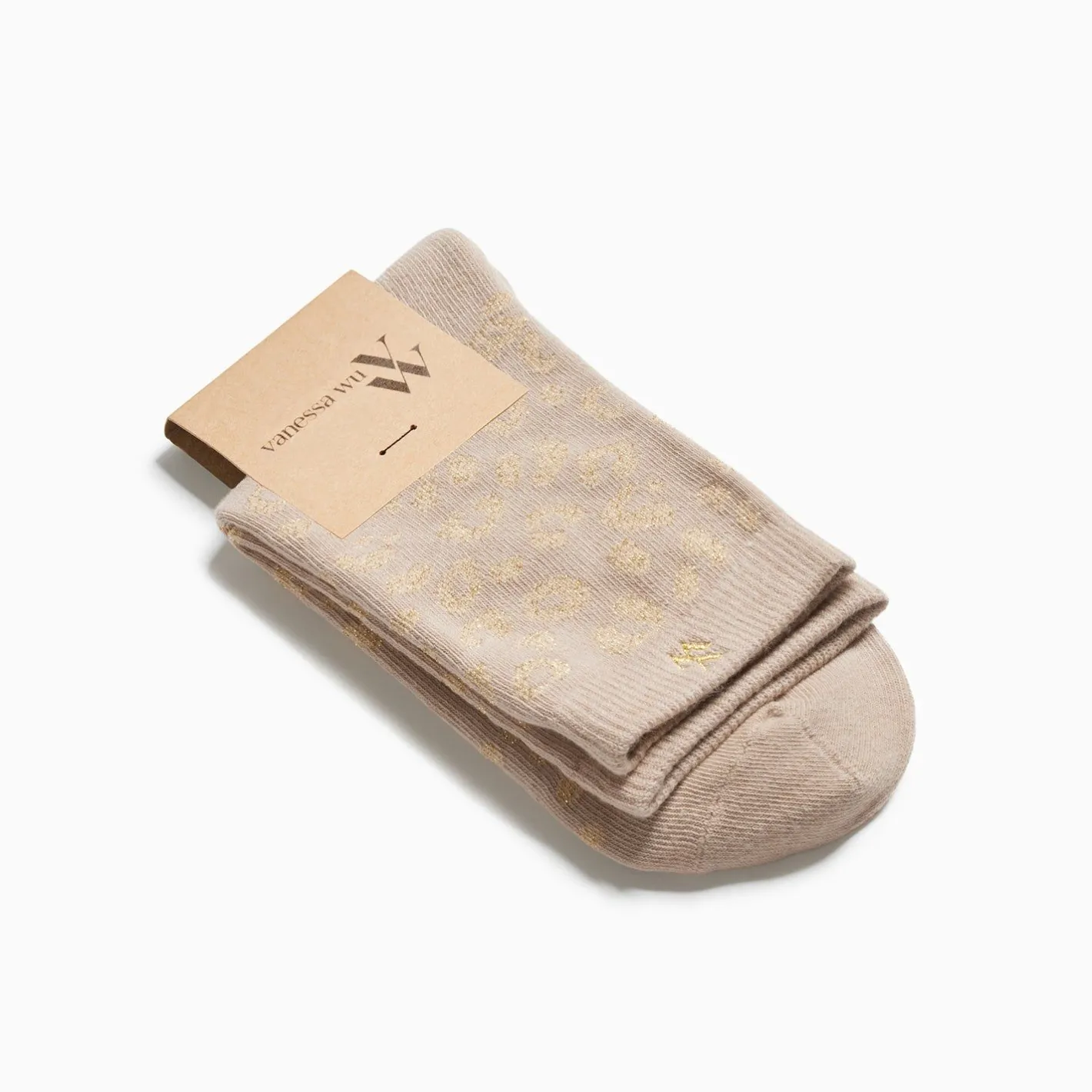 Vanessa Wu Chaussettes Tara Beige Et Leopard Or Sale