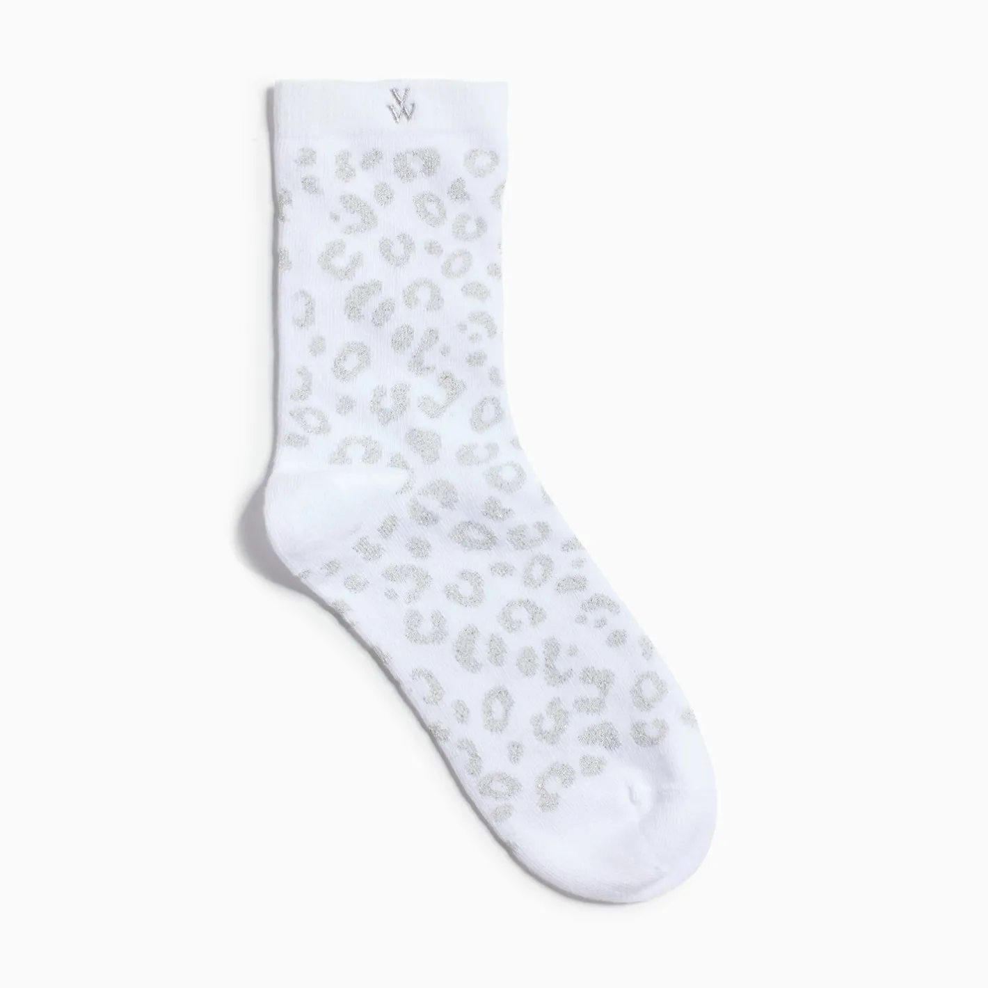 Vanessa Wu Chaussettes Tara Blanc Et Leopard Argent Clearance