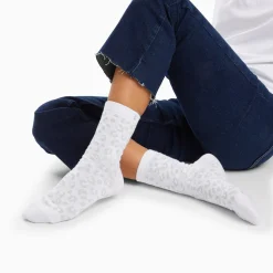 Vanessa Wu Chaussettes Tara Blanc Et Leopard Argent Clearance