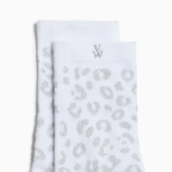 Vanessa Wu Chaussettes Tara Blanc Et Leopard Argent Clearance