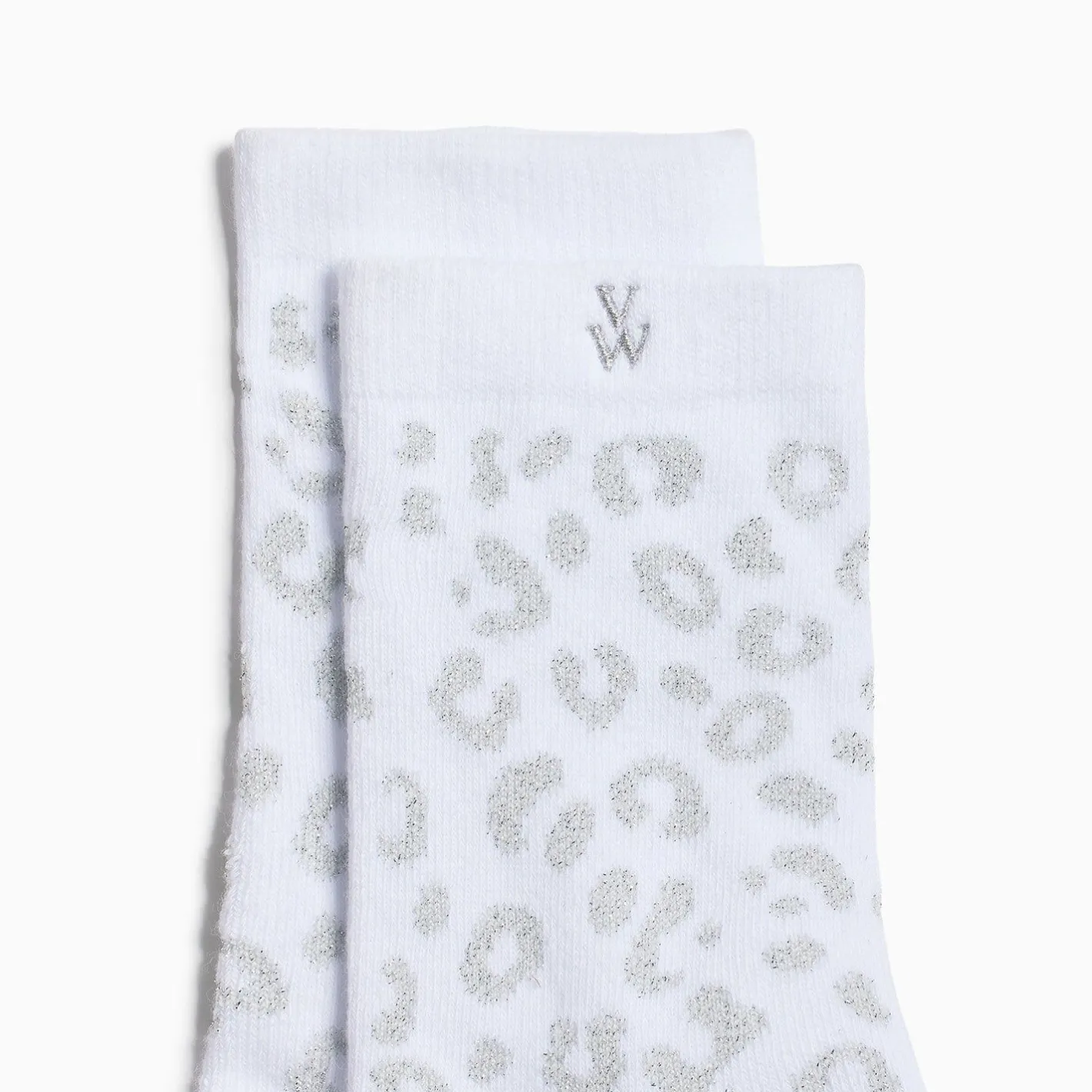 Vanessa Wu Chaussettes Tara Blanc Et Leopard Argent Clearance