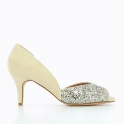 Vanessa Wu Escarpins Peep-Toe Diane Creme Et Argent New