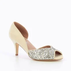 Vanessa Wu Escarpins Peep-Toe Diane Creme Et Argent New
