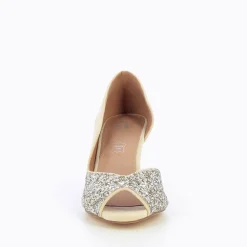 Vanessa Wu Escarpins Peep-Toe Diane Creme Et Argent New