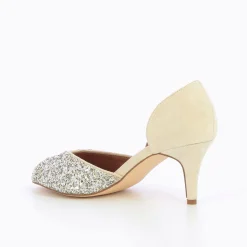 Vanessa Wu Escarpins Peep-Toe Diane Creme Et Argent New