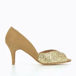 Vanessa Wu Escarpins Peep-Toe Diane Camel Et Or Hot