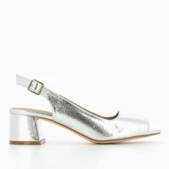 Vanessa Wu Escarpins Peep-Toe Maureen Effet Craquele Argent Discount
