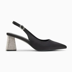 Vanessa Wu Escarpins Slingback Paris Noirs A Bout Pointu Et Talon Strass Hot