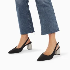 Vanessa Wu Escarpins Slingback Paris Noirs A Bout Pointu Et Talon Strass Hot