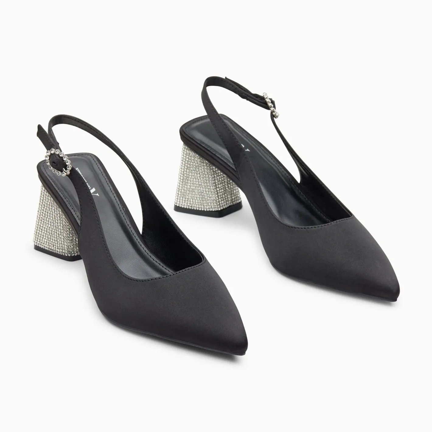 Vanessa Wu Escarpins Slingback Paris Noirs A Bout Pointu Et Talon Strass Hot