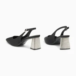 Vanessa Wu Escarpins Slingback Paris Noirs A Bout Pointu Et Talon Strass Hot