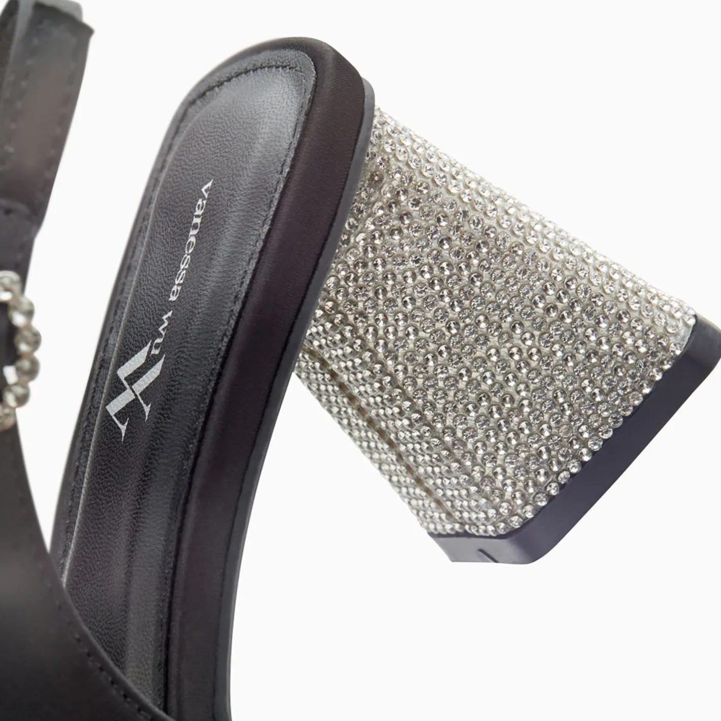 Vanessa Wu Escarpins Slingback Paris Noirs A Bout Pointu Et Talon Strass Hot