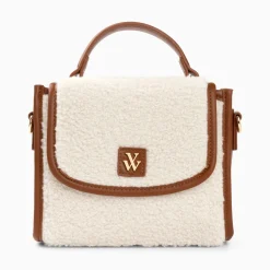 Vanessa Wu Mini Sac A Main Victoria Ivoire Et Camel En Faux Shearling Online