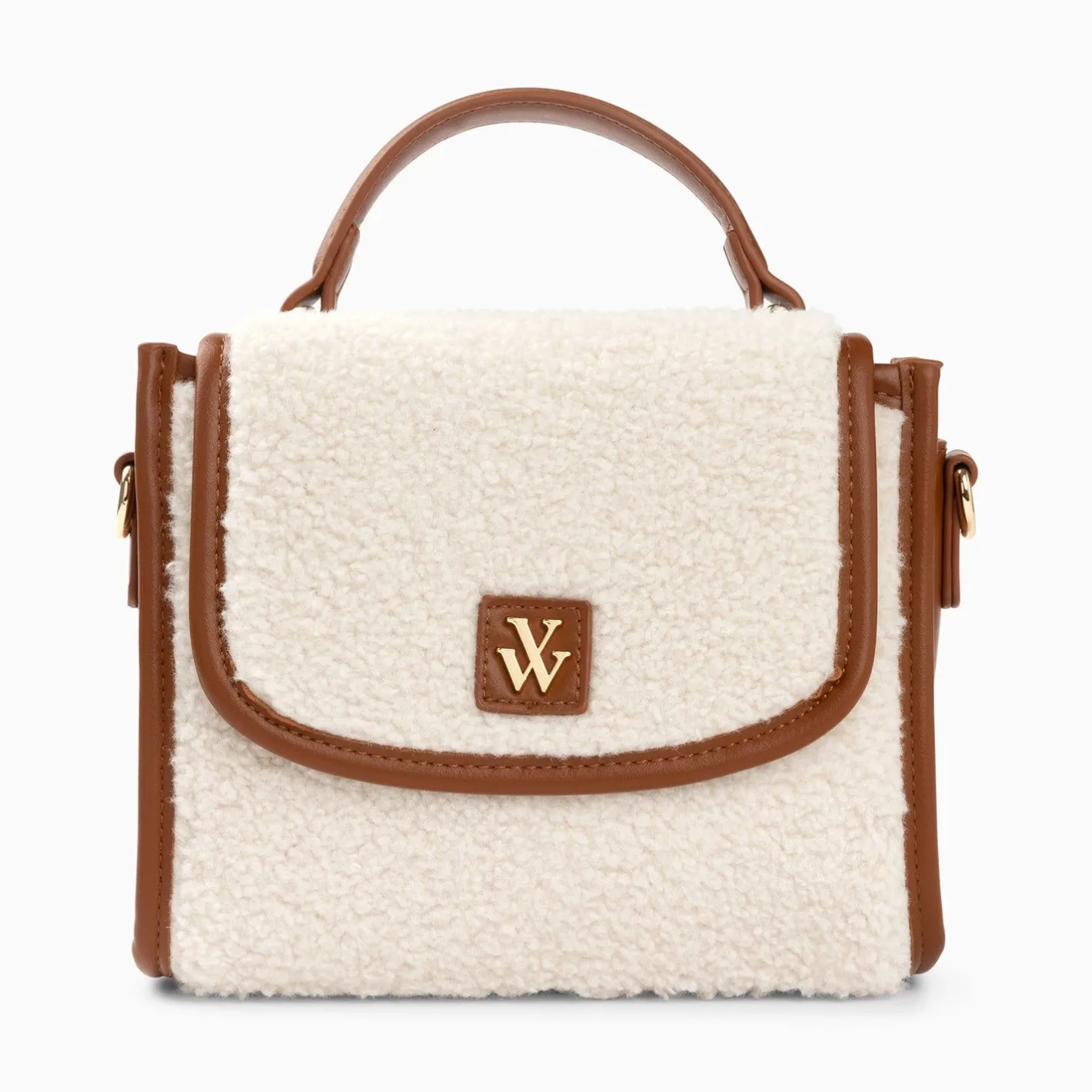 Vanessa Wu Mini Sac A Main Victoria Ivoire Et Camel En Faux Shearling Online