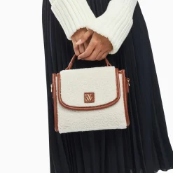 Vanessa Wu Mini Sac A Main Victoria Ivoire Et Camel En Faux Shearling Online