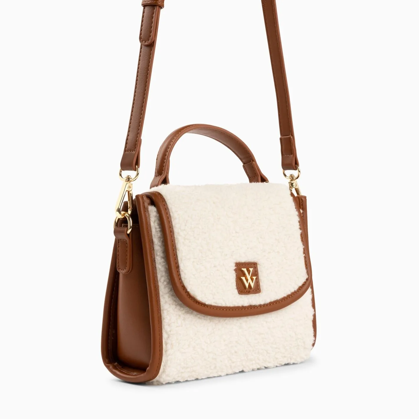 Vanessa Wu Mini Sac A Main Victoria Ivoire Et Camel En Faux Shearling Online