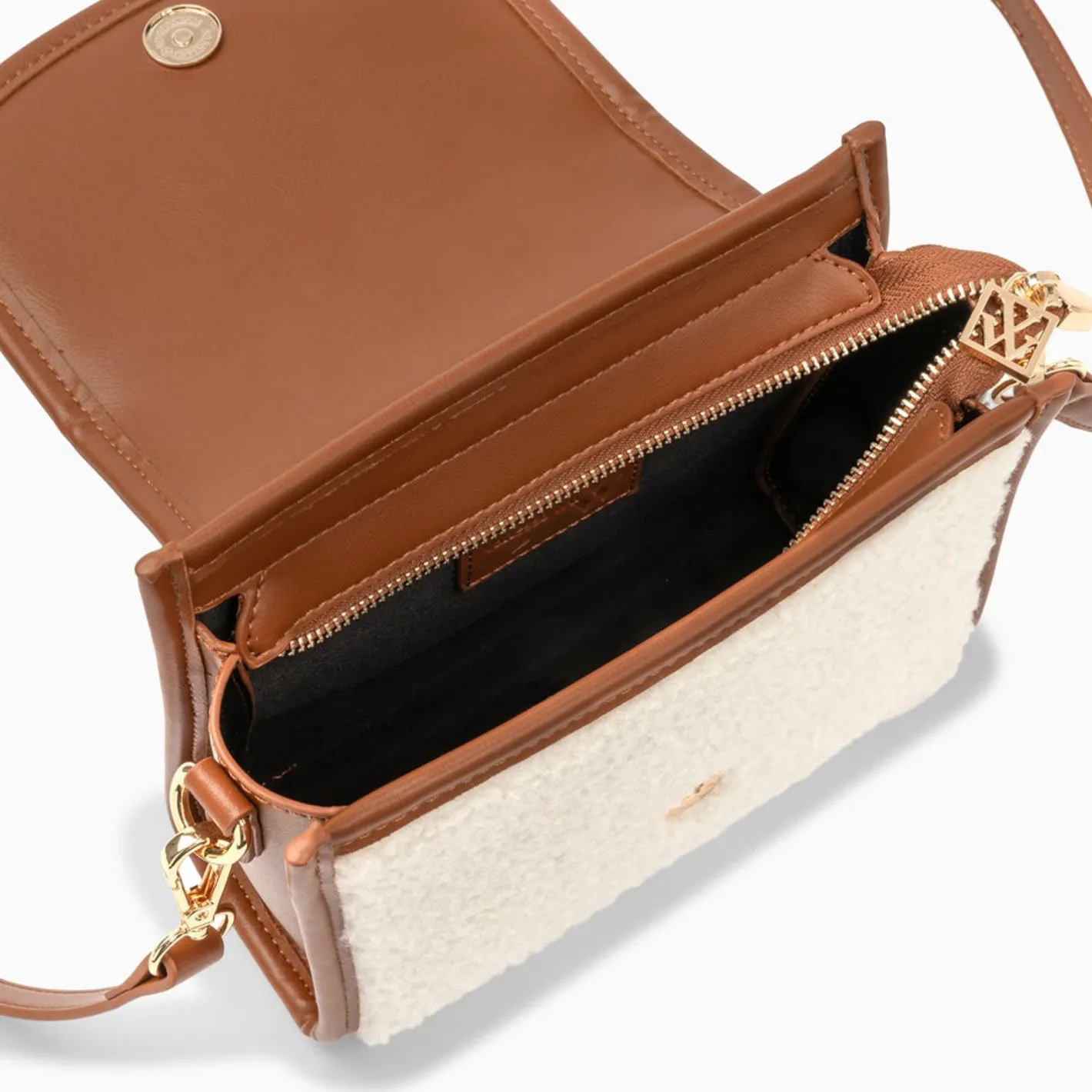 Vanessa Wu Mini Sac A Main Victoria Ivoire Et Camel En Faux Shearling Online