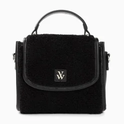 Vanessa Wu Mini Sac A Main Victoria Noir En Faux Shearling Best