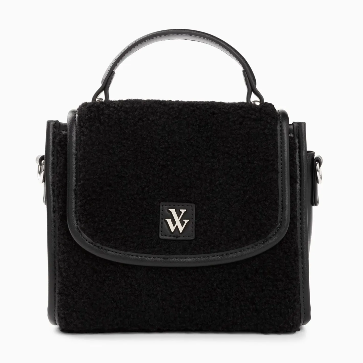 Vanessa Wu Mini Sac A Main Victoria Noir En Faux Shearling Best