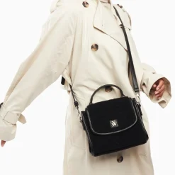 Vanessa Wu Mini Sac A Main Victoria Noir En Faux Shearling Best