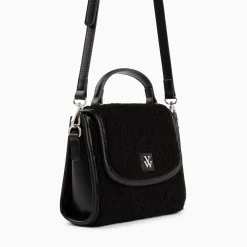 Vanessa Wu Mini Sac A Main Victoria Noir En Faux Shearling Best