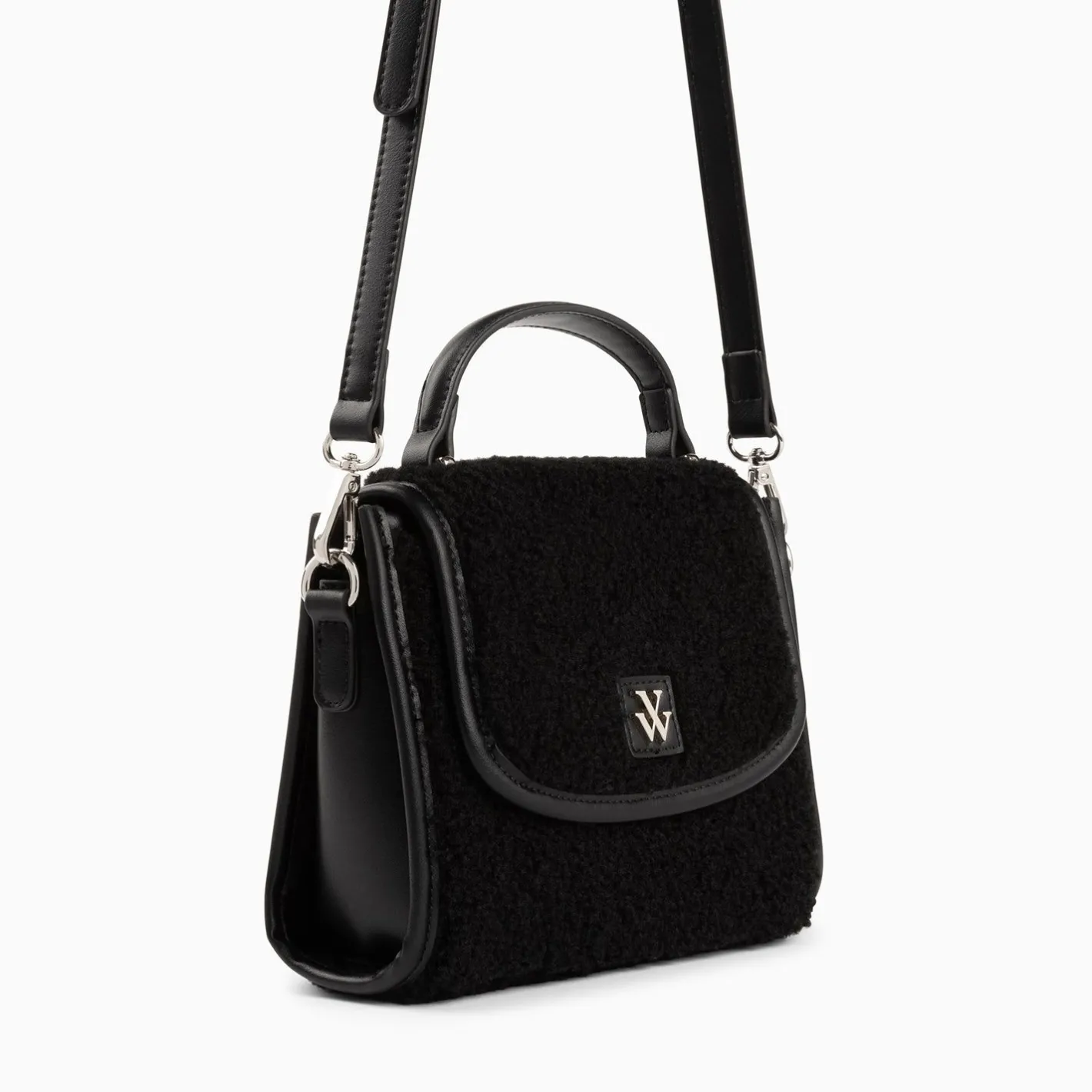 Vanessa Wu Mini Sac A Main Victoria Noir En Faux Shearling Best