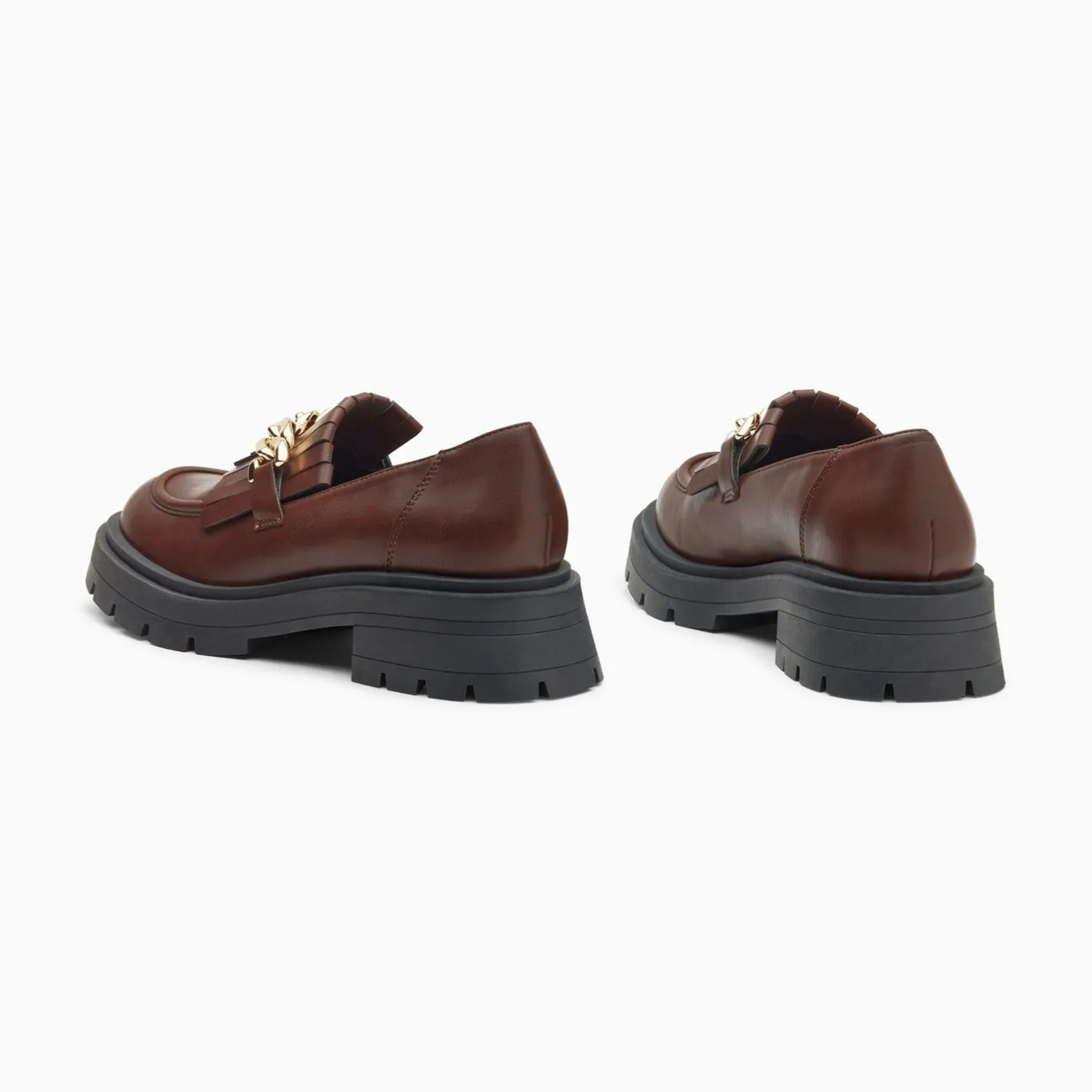 Vanessa Wu Mocassins Angele Marron A Chaine Or Et Semelle Crantee New