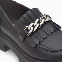 Vanessa Wu Mocassins Angele Noirs A Chaine Argent Et Semelle Crantee Hot
