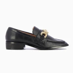 Vanessa Wu Mocassins Denise Noirs A Chaine Or Multi-Maillons Clearance