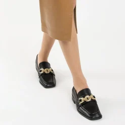Vanessa Wu Mocassins Denise Noirs A Chaine Or Multi-Maillons Clearance