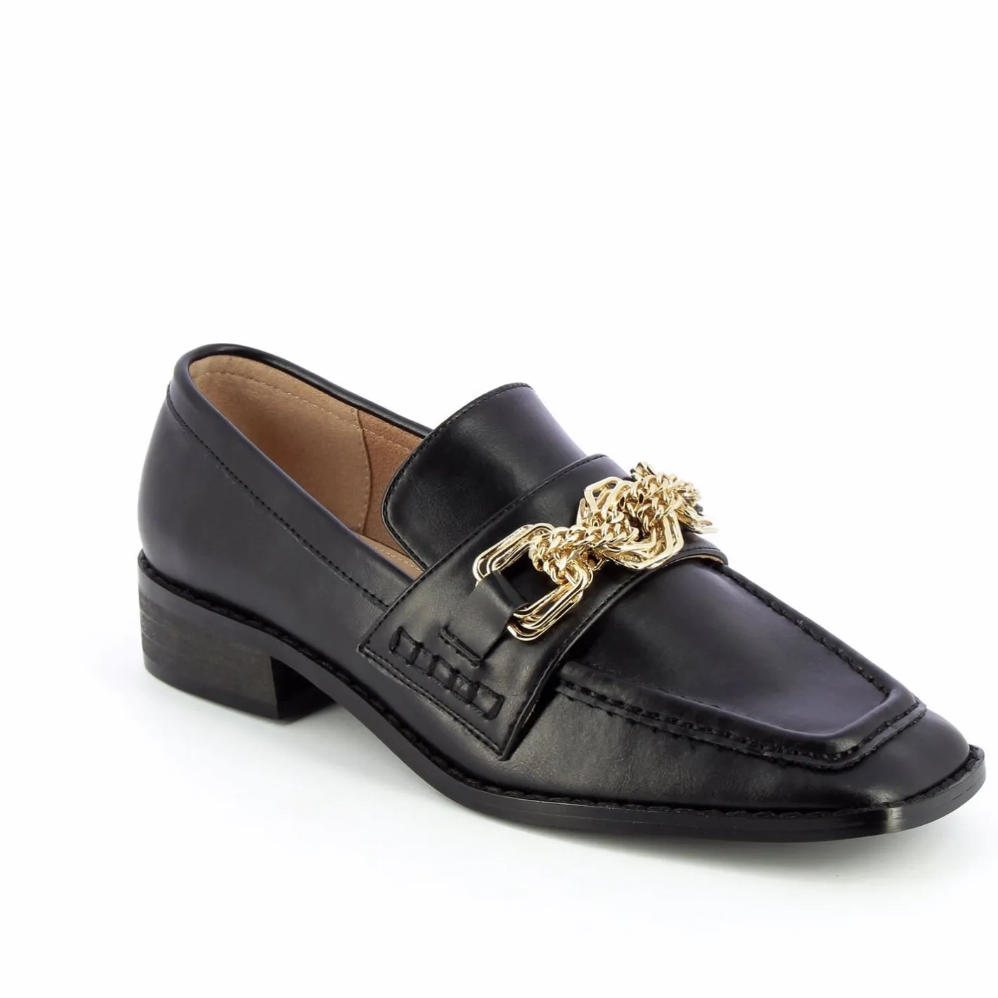 Vanessa Wu Mocassins Denise Noirs A Chaine Or Multi-Maillons Clearance