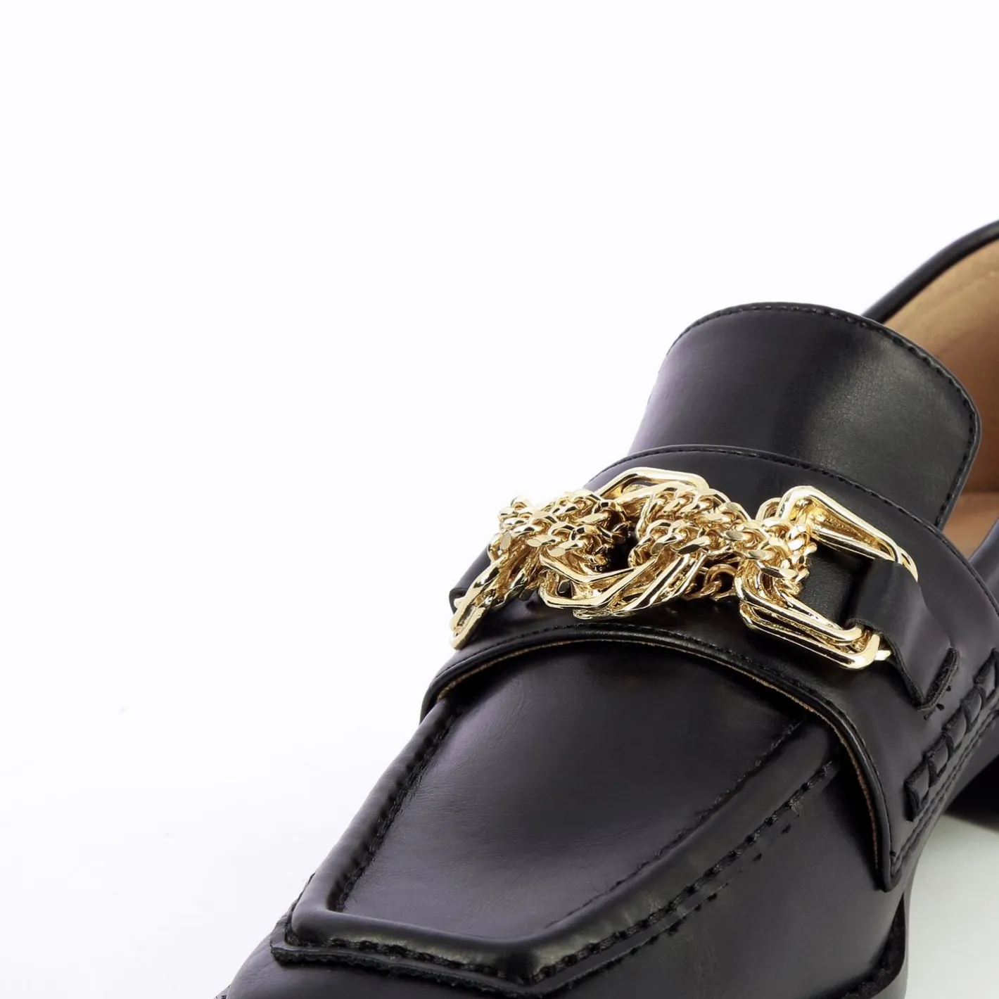 Vanessa Wu Mocassins Denise Noirs A Chaine Or Multi-Maillons Clearance