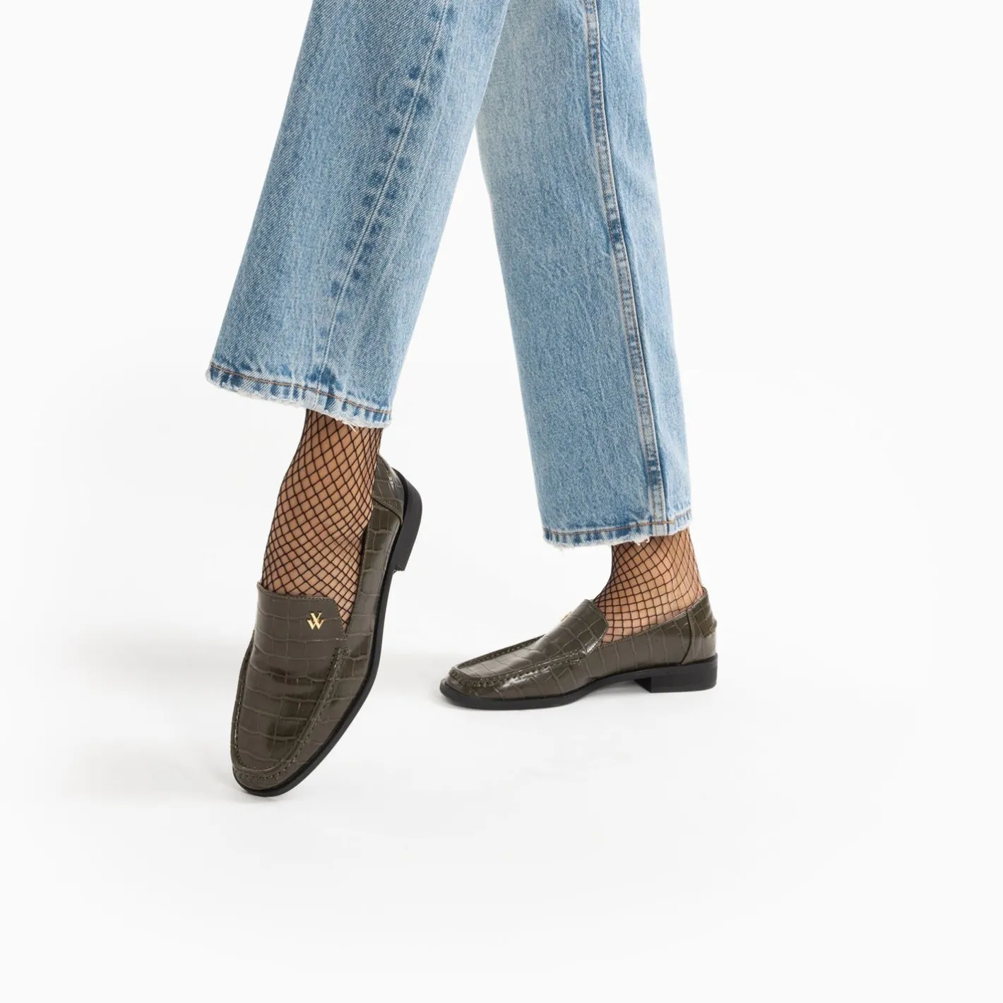 Vanessa Wu Mocassins Marianne Kaki Croco Discount