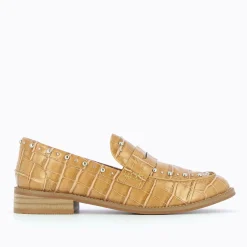 Vanessa Wu Mocassins Nadege Camel Effet Croco A Clous Clearance