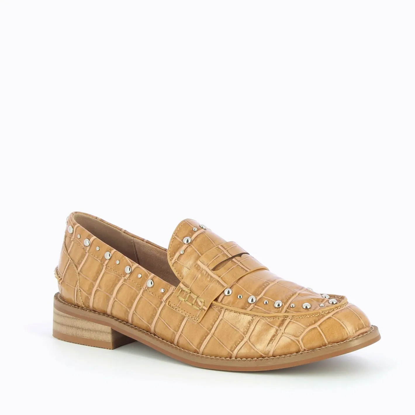 Vanessa Wu Mocassins Nadege Camel Effet Croco A Clous Clearance