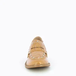 Vanessa Wu Mocassins Nadege Camel Effet Croco A Clous Clearance