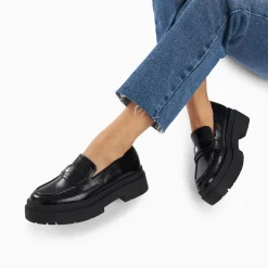 Vanessa Wu Mocassins Rosalie Noirs A Plateforme Crantee New